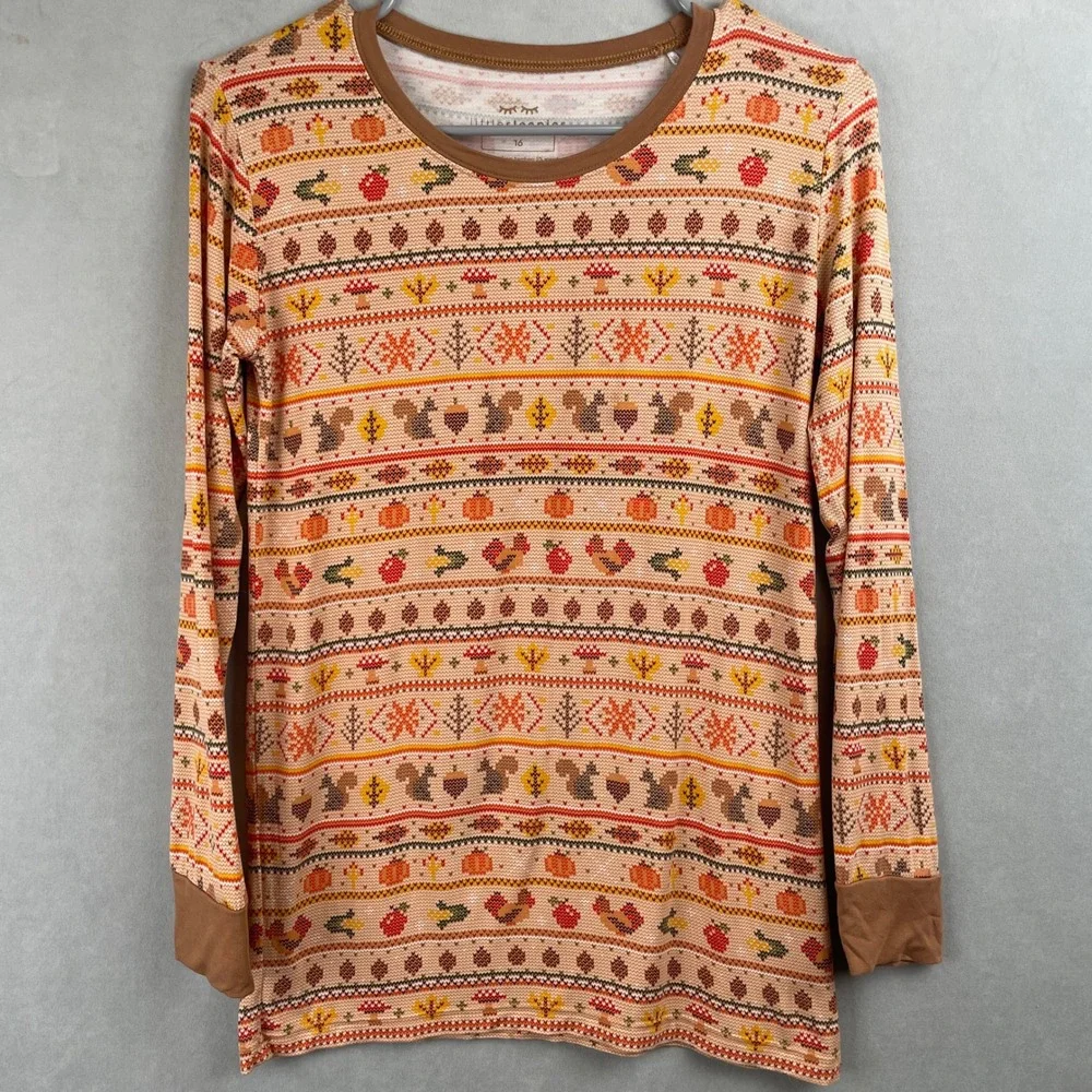 Little Sleepies Harvest Fair Isle Bamboo Pajama Top Orange Brown Kids Cottage 16
